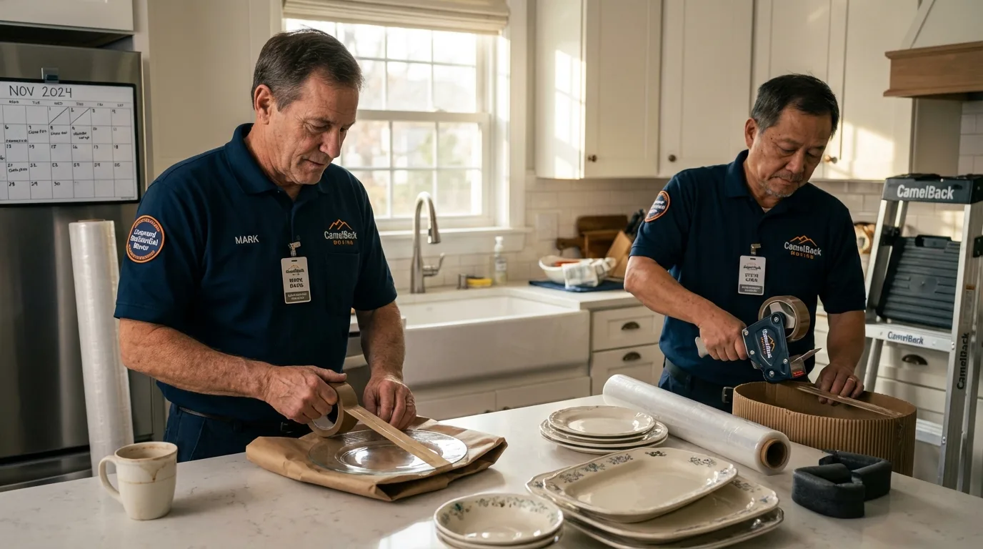 Professional crew packing kitchen dishware in Bainbridge, OH
